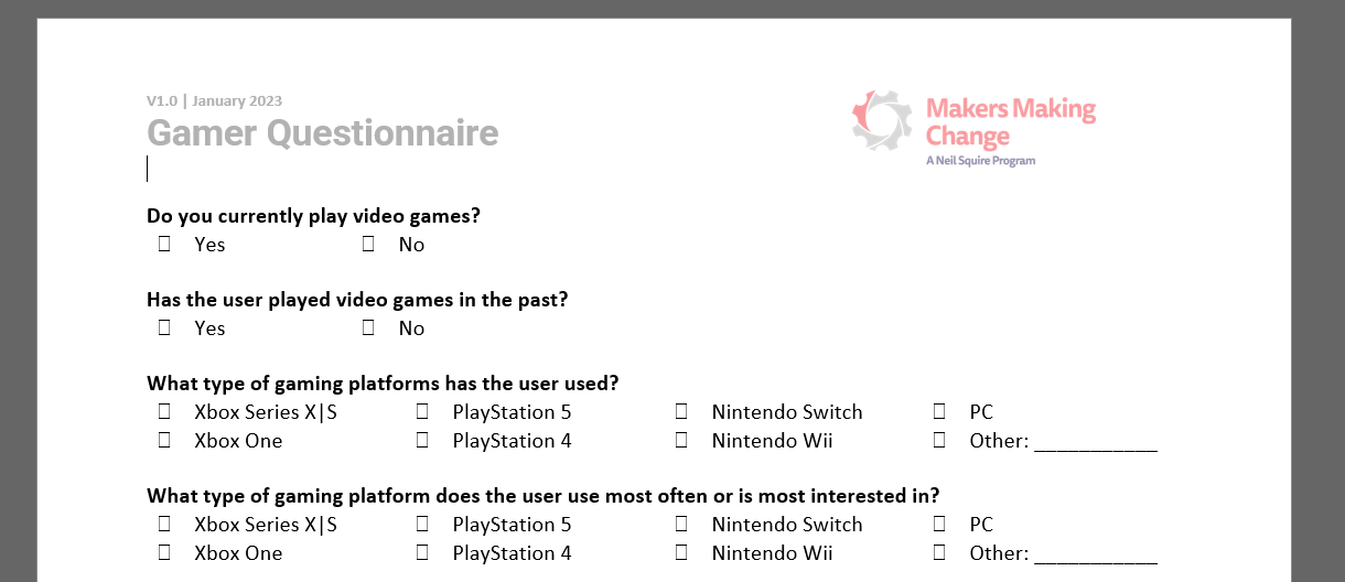 A screenshot of the Word document of the questionnaire.