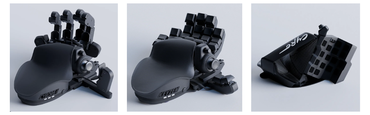 product photos of the cyborg, keyzen, and cyro
