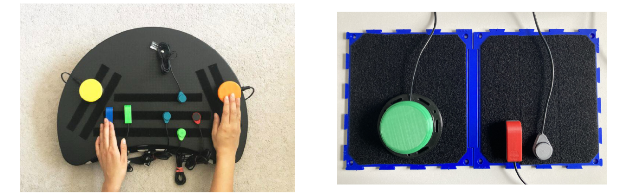two images. One of a laptop tray with hook and loop on it and one of a hook and loop 3D printed tray