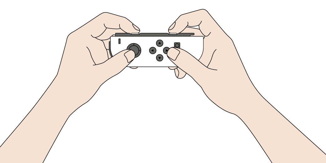 Graphic showing someone holding the joycons in single controller mode