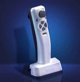 Front view of the Nhuad Khuan controller showing the joystick and button layout for one-handed use.