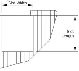 A cross sectional sketch of the musical grasping training aid with the slot length and width labeled.