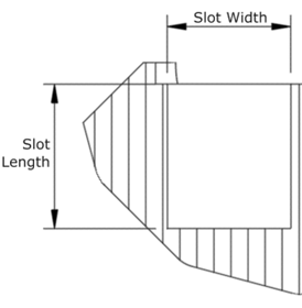 A cross sectional sketch of the musical grasping training aid with the slot length and width labeled