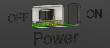 A CAD render of the open playback recorder with the slide switch visible