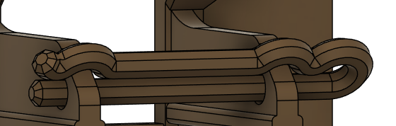 A CAD rendering of a cotter pin installed in the Willow Joystick.