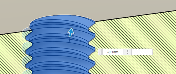 A cross section of a female thread in CAD being offset by 0.1 mm. 